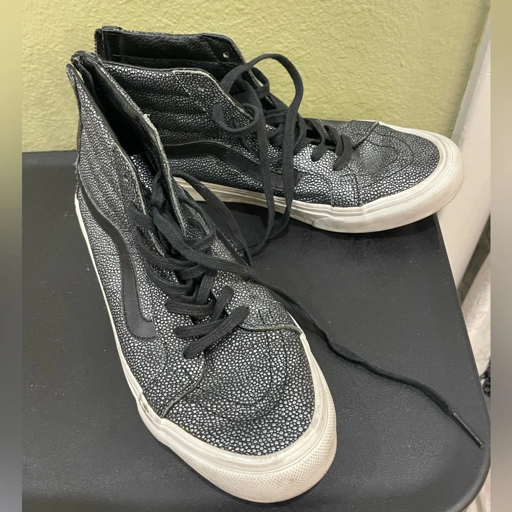 Vans High Top SK8 Metallic Black Silver Pebble Sneakers Unisex M 7.5 W 9 - Picture 2 of 16